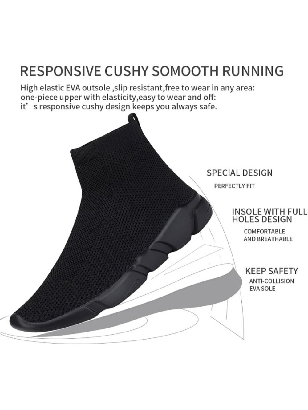 🆕Men's All Black Mesh Running Comfortable Lightweight Breathable Walking Shoes - Picture 6 of 6